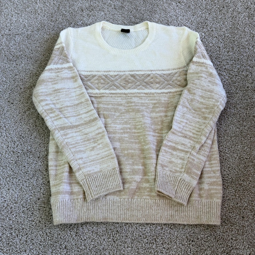 Gap Sweater Womens M Beige Geometric Knit Crew Neck Raglan Long Sleeve Pullover